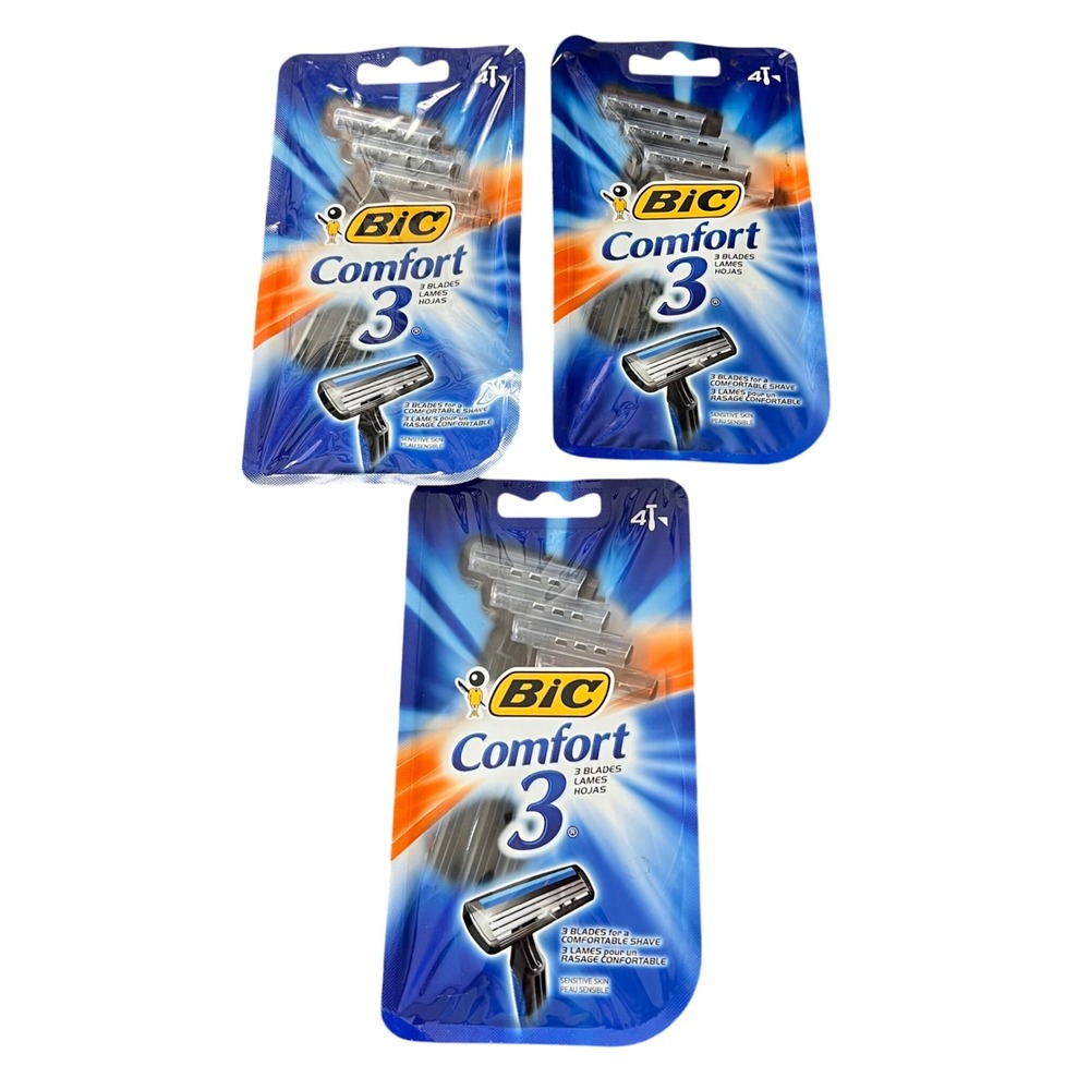 BIC Comfort 3 Razors Triple Blade Disposable Razors‎ Men 12 (3 sets)